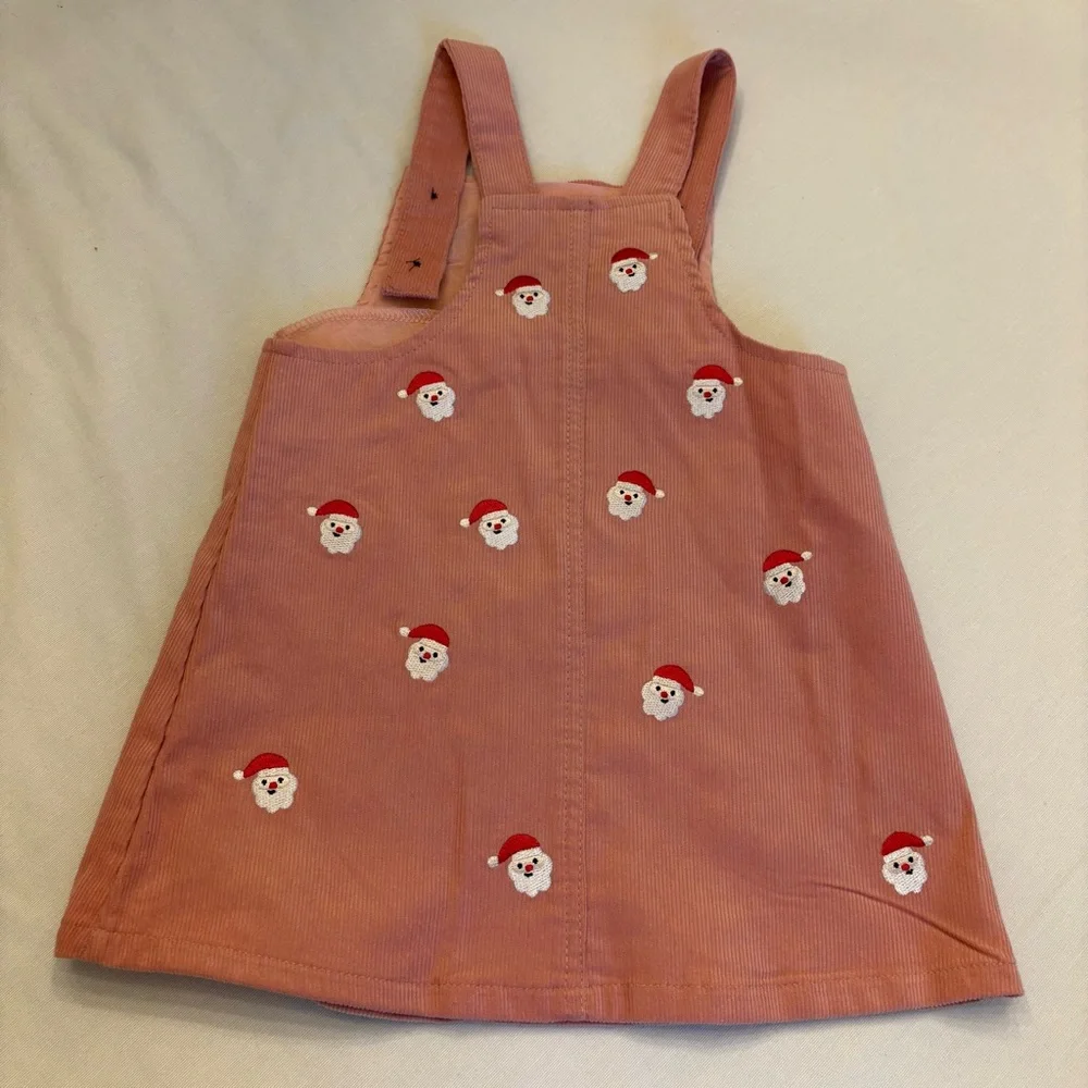 Pink Santa Embroidered Corduroy Dress